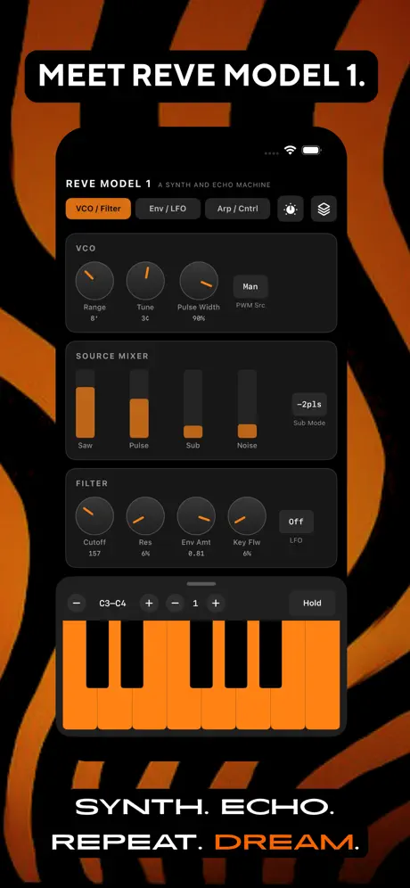 REVE Model 1: VCO, source mixer, and filter panel